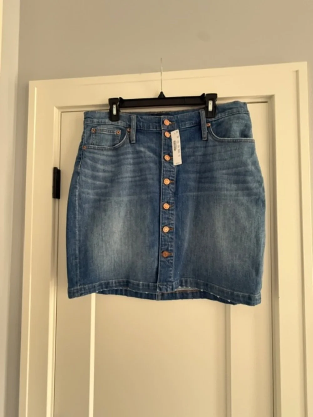 NWT J. Crew Button Front Blue Denim Jean Skirt Medium Wash Size 32